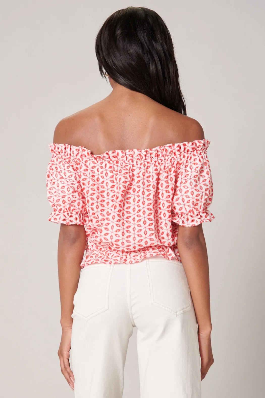 Backroad Eyelet Off the Shoulder Crop Top