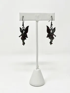 Black & Red Metal Angel Fairy Dangle Earrings