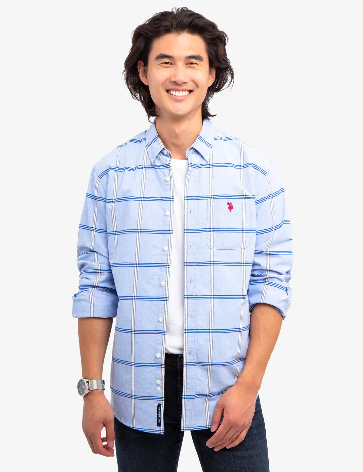 BLACK MALLET CLASSIC FIT PLAID OXFORD SHIRT