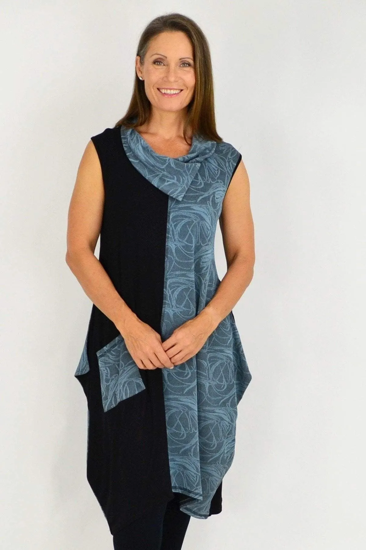 Blue Swirl Sleeveless Winter Tunic Dress