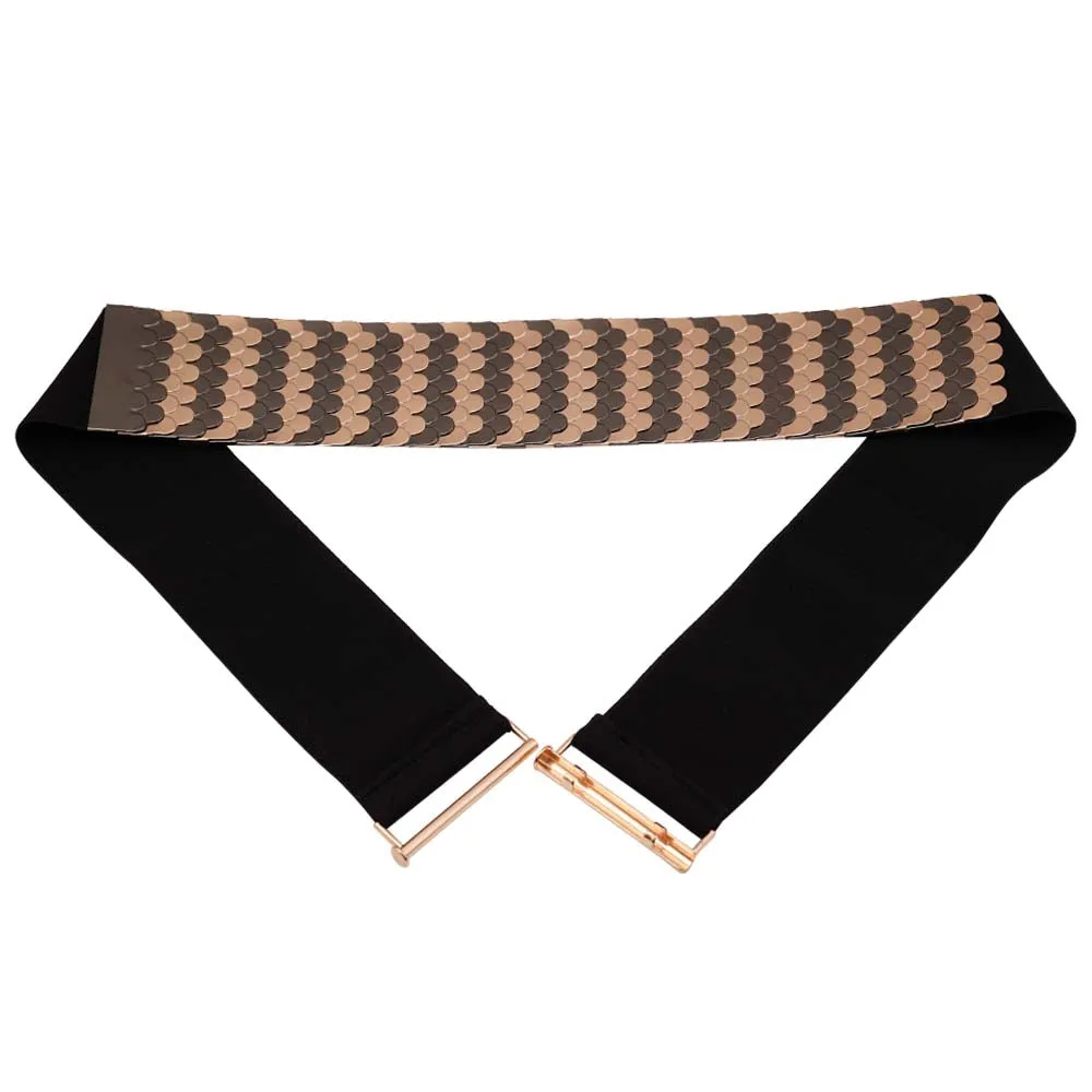 Dual Tone Designer Wear Stretchable Waist Metal Belt