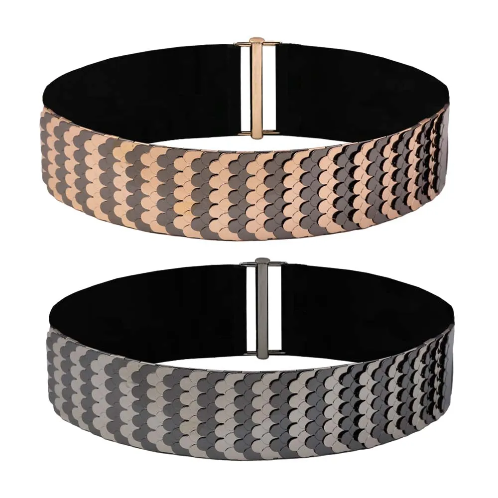 Dual Tone Designer Wear Stretchable Waist Metal Belt