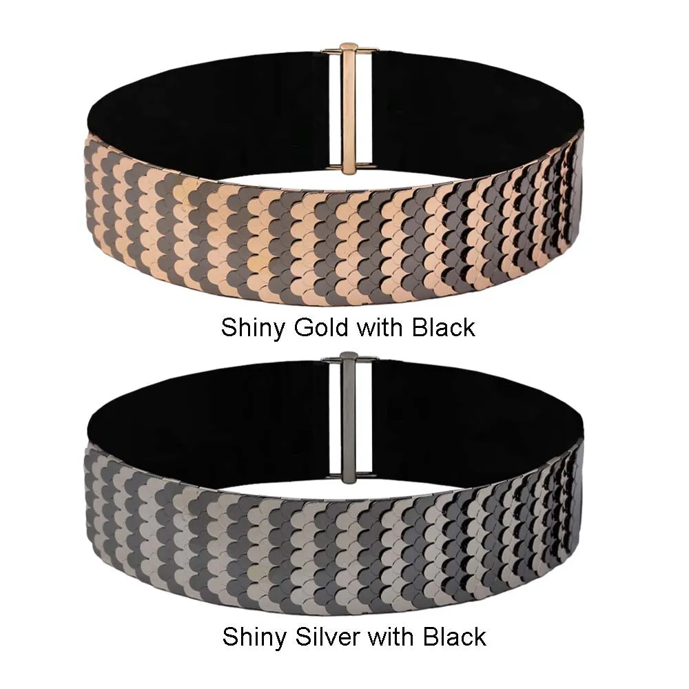 Dual Tone Designer Wear Stretchable Waist Metal Belt