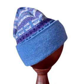 Fair Isle Knit Lambswool Hat - Denim Blue