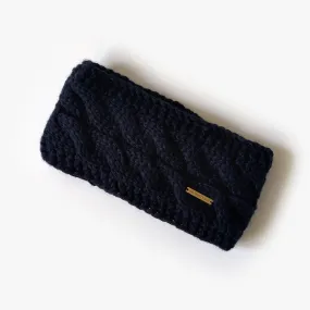 Fleece Lined Cable Knit Headband - Navy