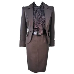 GIVENCHY Couture Wool & Snakeskin 4 pc Skirt Suit Size 4-6