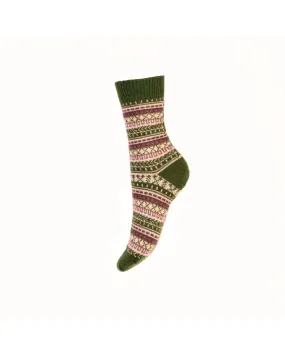 Ladies Fair Isle Short Socks - Ivy Green