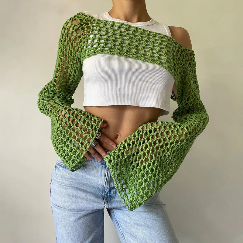 Long Sleeve Cropped Knitted Accent Sweater