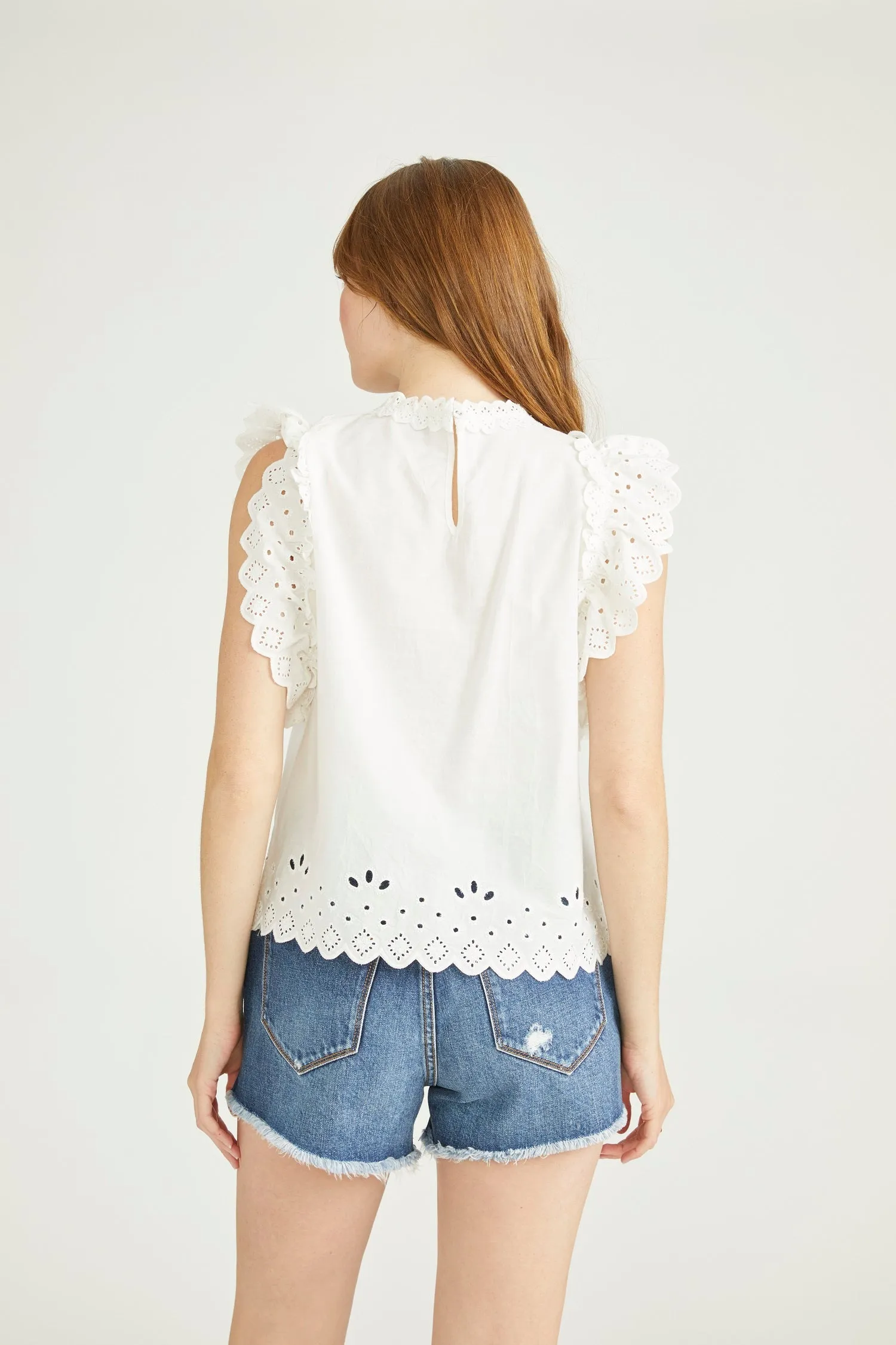 Ruffle Eyelet Top - Snow