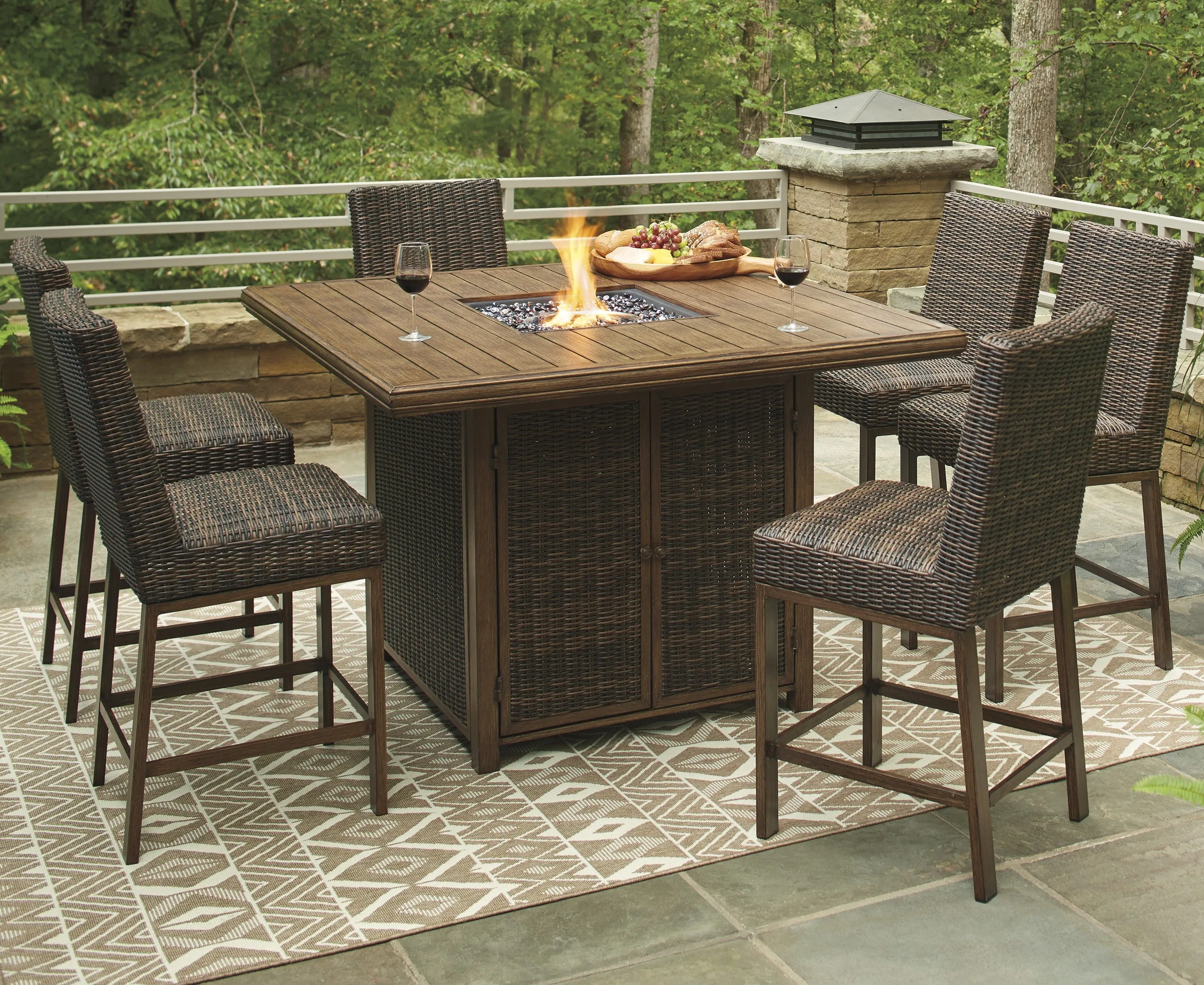 Sea Cliff Tall Firepit Dining Set Outdoor Bar Height