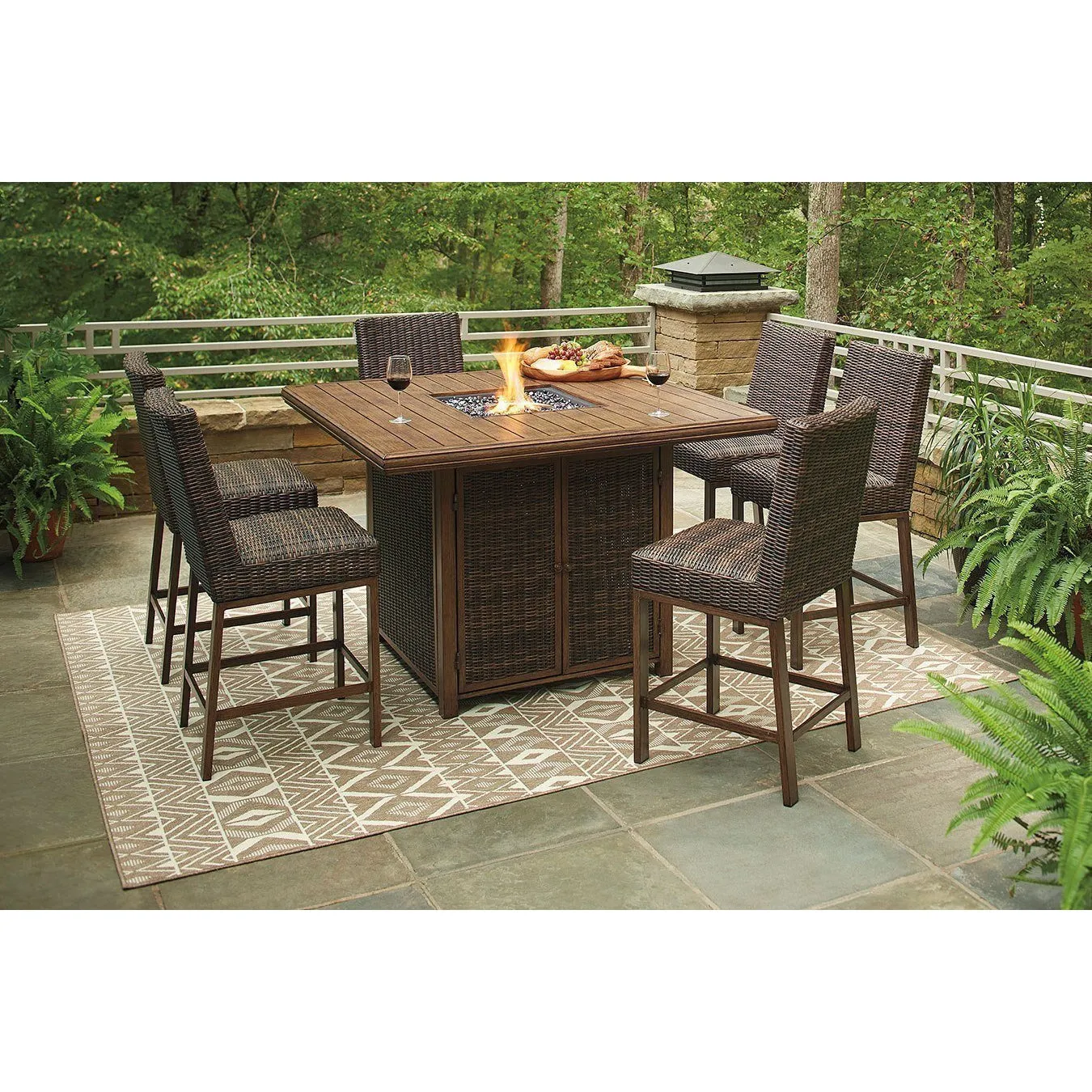 Sea Cliff Tall Firepit Dining Set Outdoor Bar Height