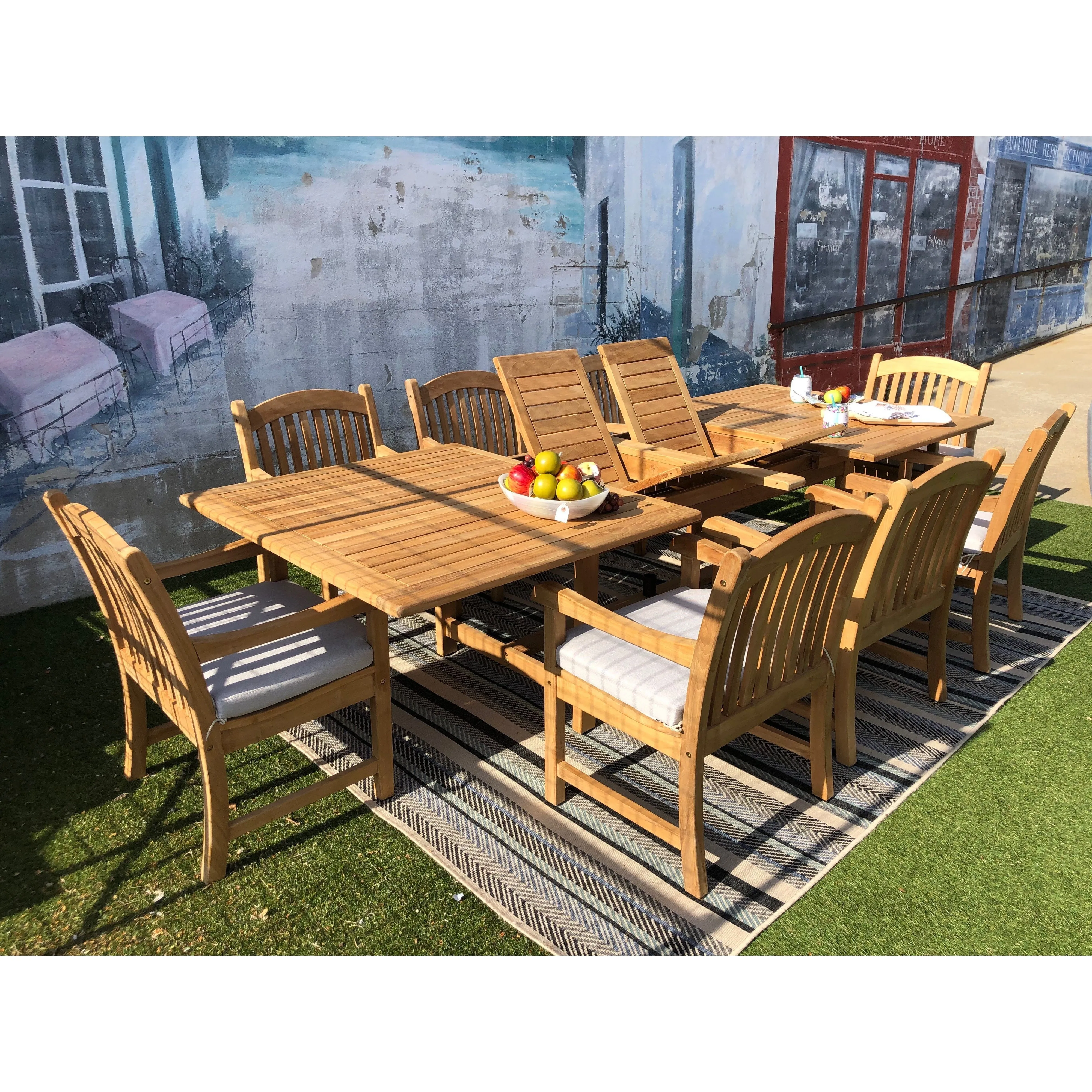 Teak Banquet Outdoor Dining Table Extendable (88-118" with 2 Self-Storing Butterfly Leaves)