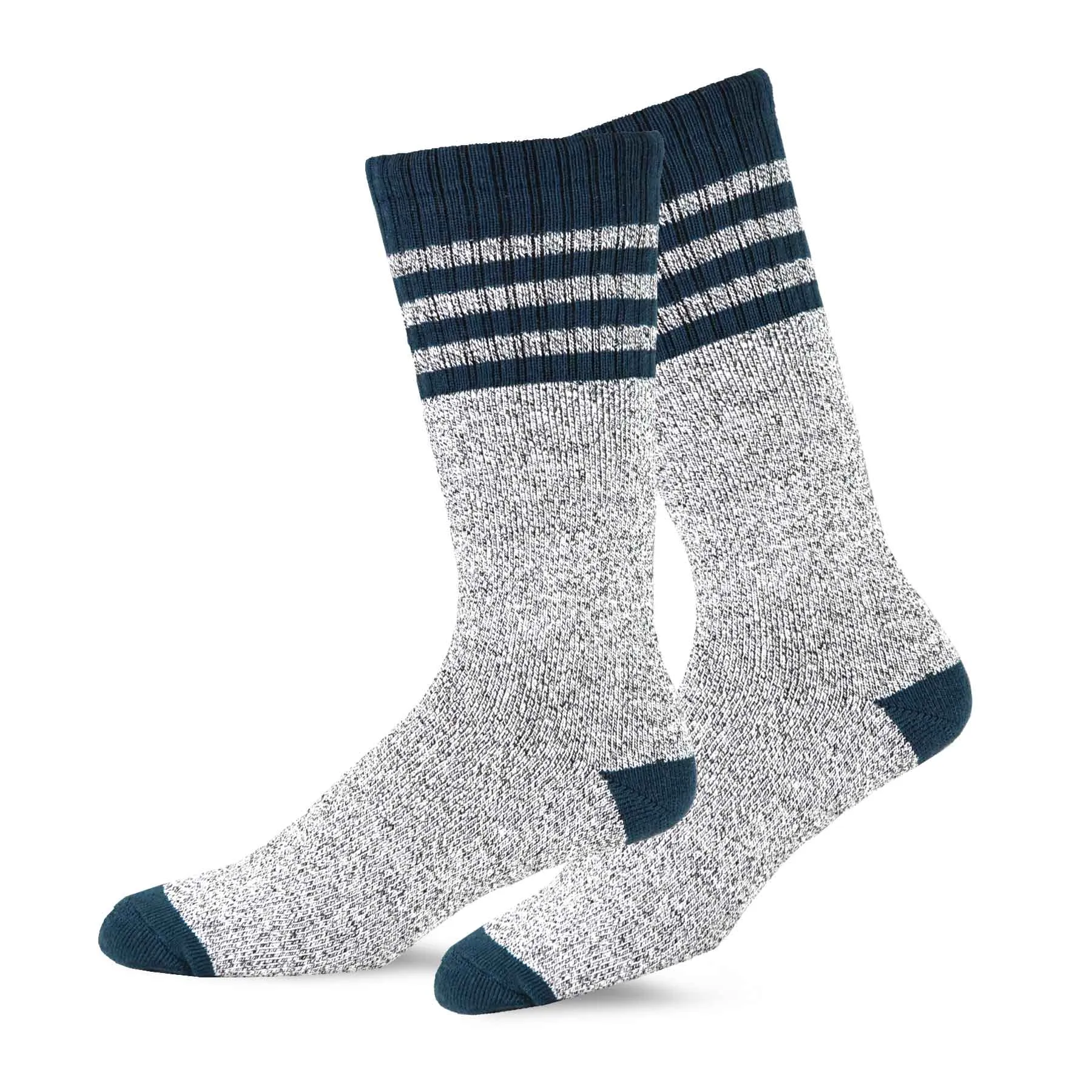 TeeHee Socks Men's Thermal Cotton Crew Blue Stripe 2-Pack (50765)