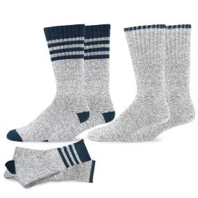 TeeHee Socks Men's Thermal Cotton Crew Blue Stripe 2-Pack (50765)