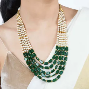 Teejh Aarushi Green Bead And Pearl Necklace