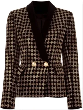 Women’s Check Crystal-Studded Blazer