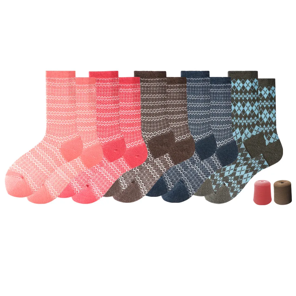 Women's Touch Wear Everyday Pink Stripe Lounge Crew Wool Socks 5-Packs