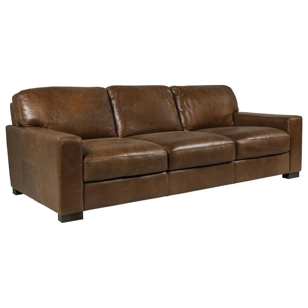 York Top Grain Italian Leather 89" Sofa in Chestnut