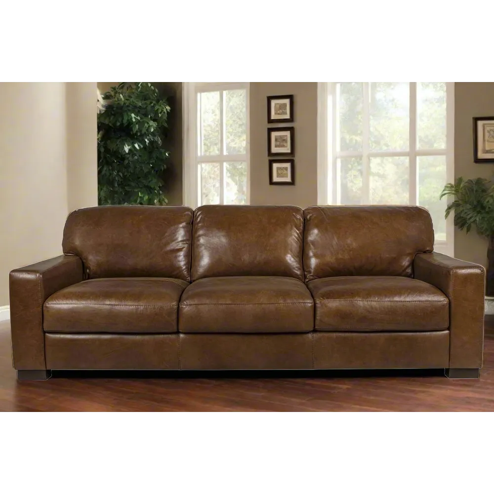 York Top Grain Italian Leather 89" Sofa in Chestnut